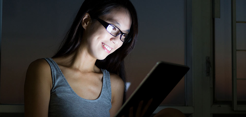 A woman using a tablet